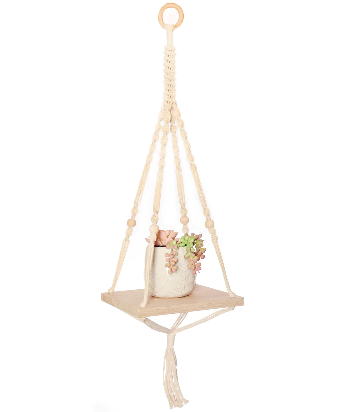 macrame shelf plant hanger Solid Oak Macrame Kits – Northwest Yarns